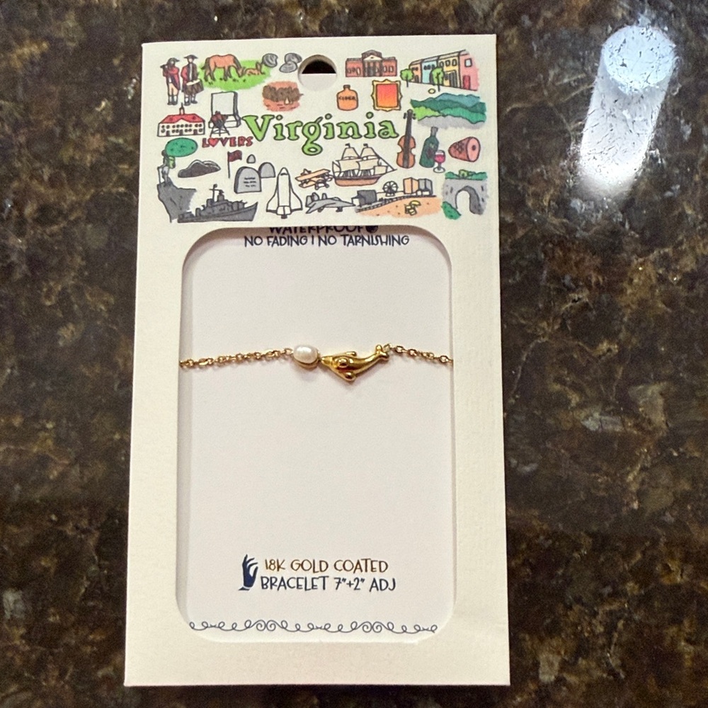 18K Gold Coated Dolphin Bracelet with Pearl Accent